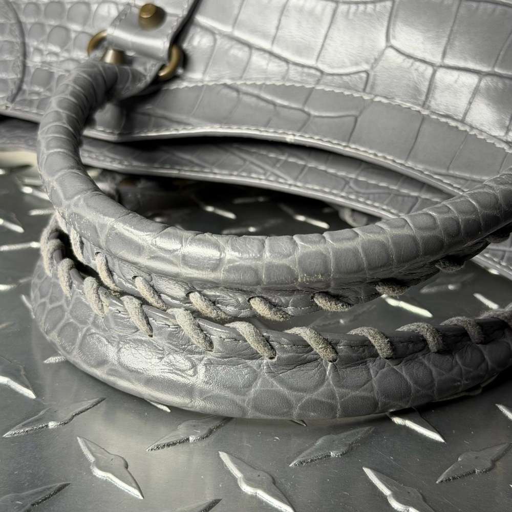 Balenciaga Croc Embossed Moto Medium City Bag in Grey - Picture 4 of 10